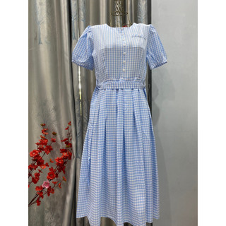 Đầm váy midi sọc form dài, váy vintage hàn quốc
