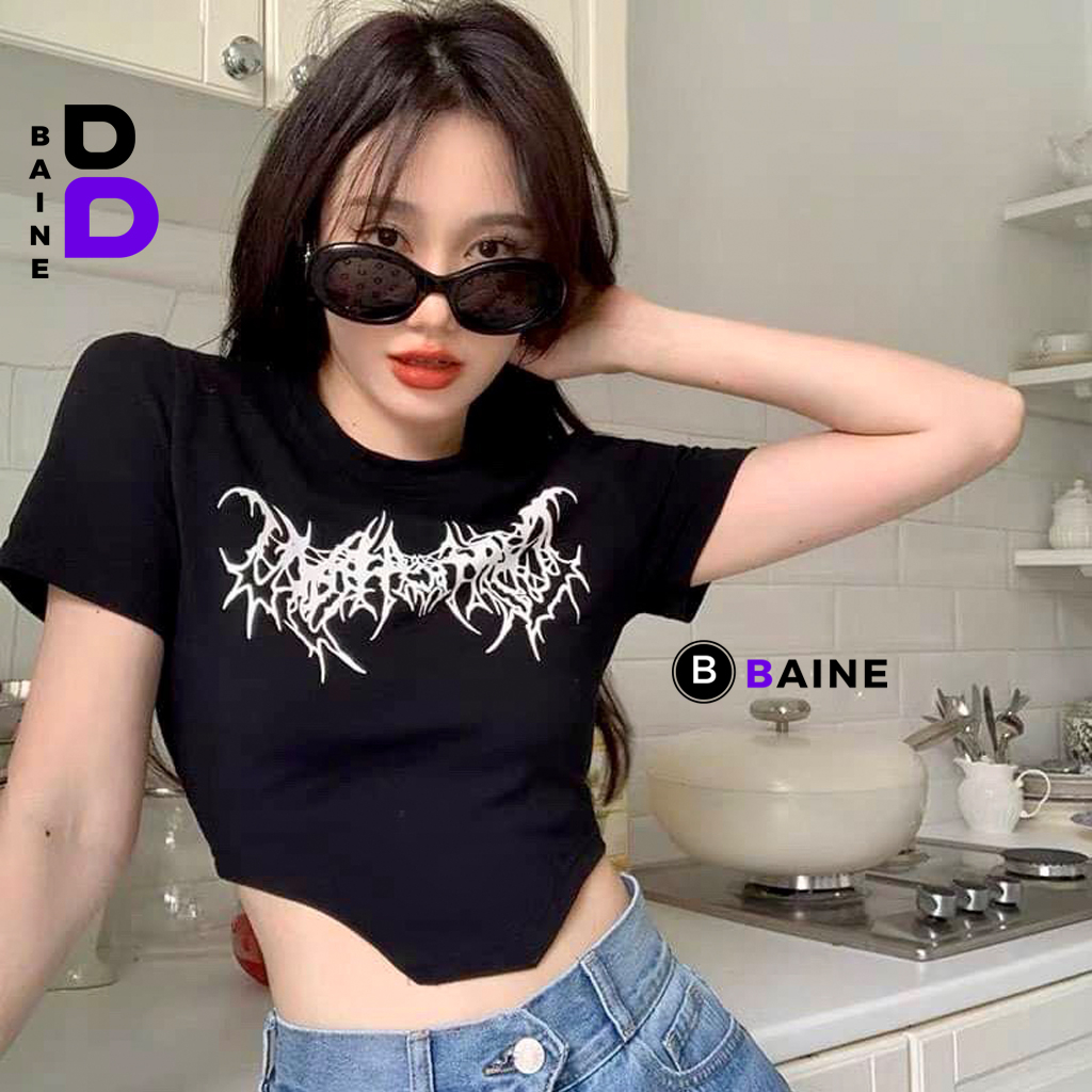 Áo Croptop Nữ SPIDER VẠT VUÔNG Chất Thun Borip Kiểu Sexy Nữ, Áo Thun Ôm Body In Hoạ Tiết Đẹp Tôn Dáng BAINE