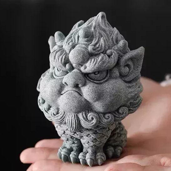 Tượng kỳ lân mini đá sa thạch xanh phong thủy cao cấp trang trí bàn làm việc văn phòng tiểu cảnh