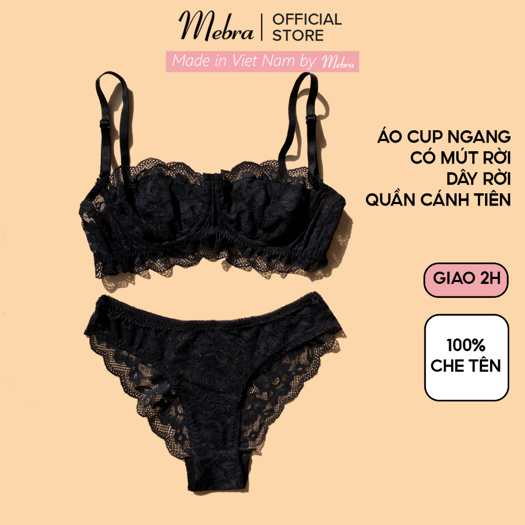 EMILY | Set Đồ Lót Ren Đen Cup Ngang Áo Ngực Có Gọng Nâng Ngực Gợi Cảm Quần Lót Ren Tam Giác Mát Mẻ Sáng Da Mebra