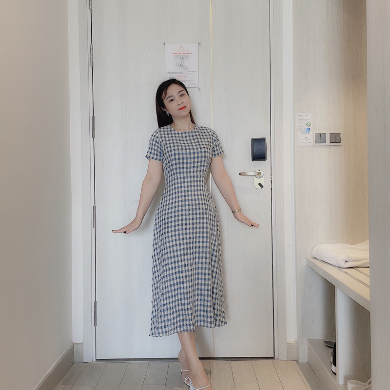 Váy Dài Kẻ Caro Dáng Dài Có Đai Eo Chất vải mát