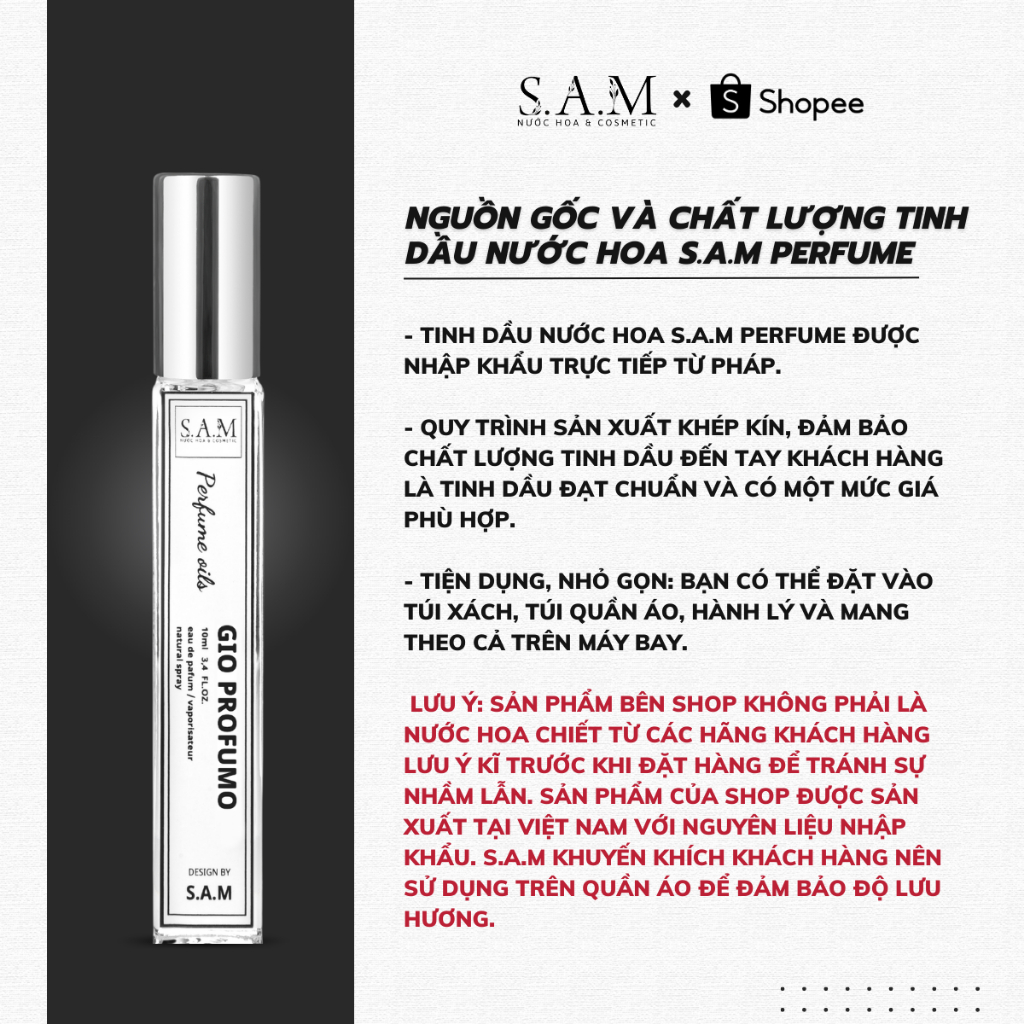 Nước Hoa Nam Giò Profumo Chính Hãng S.A.M Perfume Hương Thơm Hiện Đại Trẻ Trung Và Nam Tính - Chai Xịt 10ml