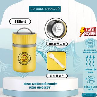 Hộp đựng cơm văn phòng giữ nhiệt Vịt Vàng , bình ủ cháo giữ nhiệt đựng thức ăn hoạ tiết Vịt Vàng cho bé