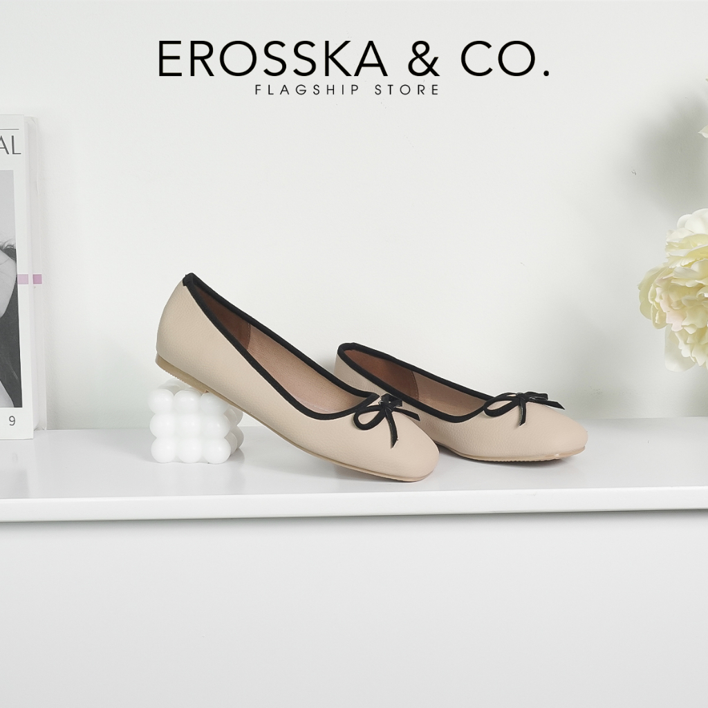 Erosska - Giày búp bê nữ đế bệt kiểu dáng đơn giản gắn nơ màu trắng - EF017