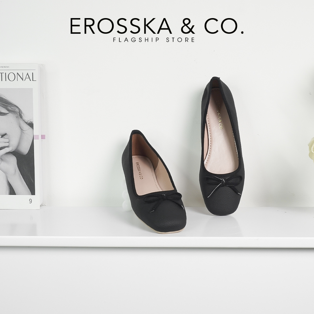 Erosska - Giày búp bê nữ đế bệt kiểu dáng đơn giản gắn nơ màu trắng - EF017
