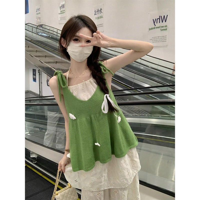 Sẵn áo 2 dây babydoll màu xanh lá siêu xinhhh chuẩn qc hoa may tủ mĩ