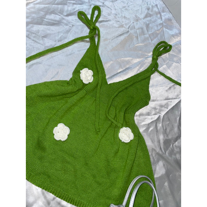 Sẵn áo 2 dây babydoll màu xanh lá siêu xinhhh chuẩn qc hoa may tủ mĩ