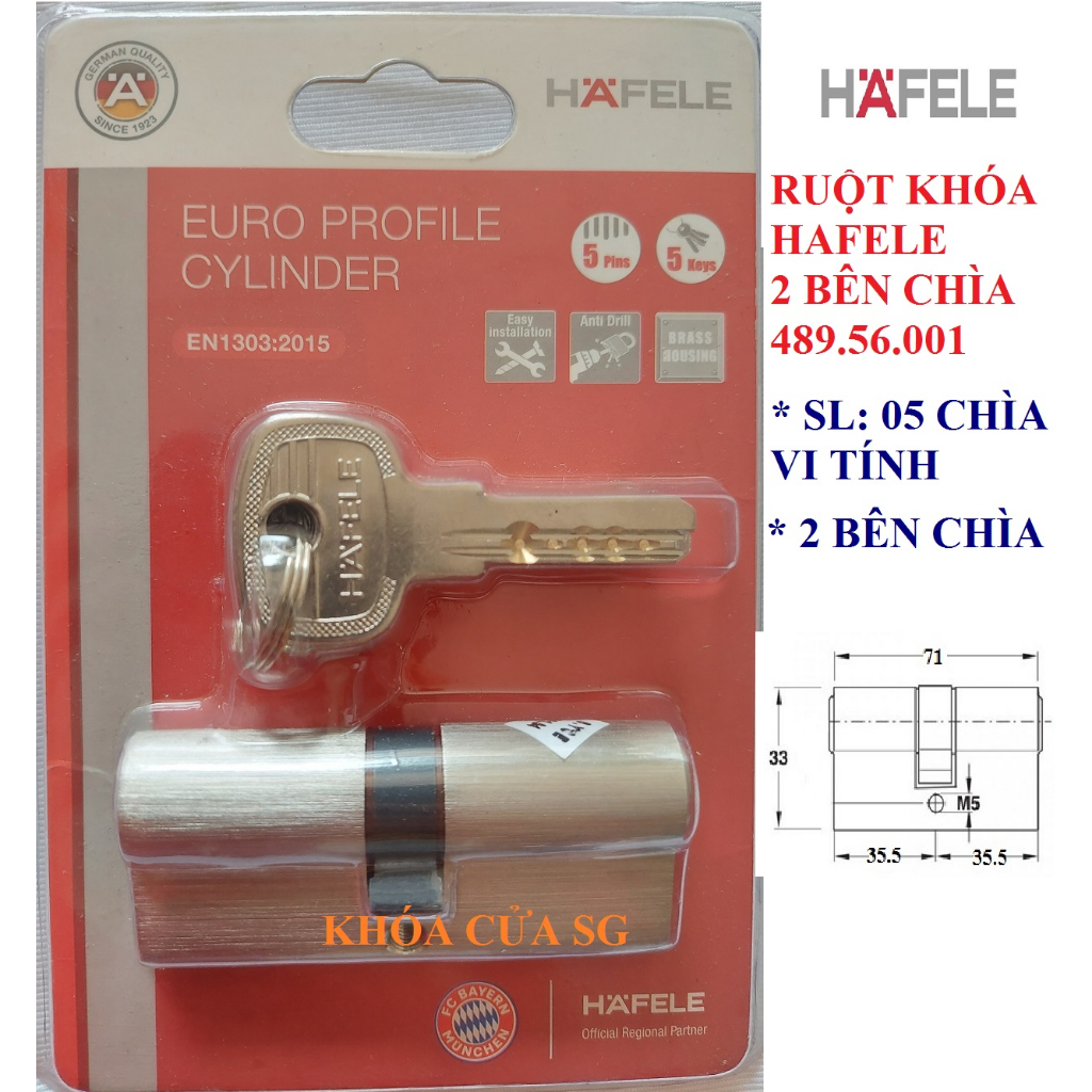 RUỘT KHÓA HAFELE 2 BÊN CHÌA - THƯƠNG HIỆU CỦA ĐỨC - MÃ 489.56.001