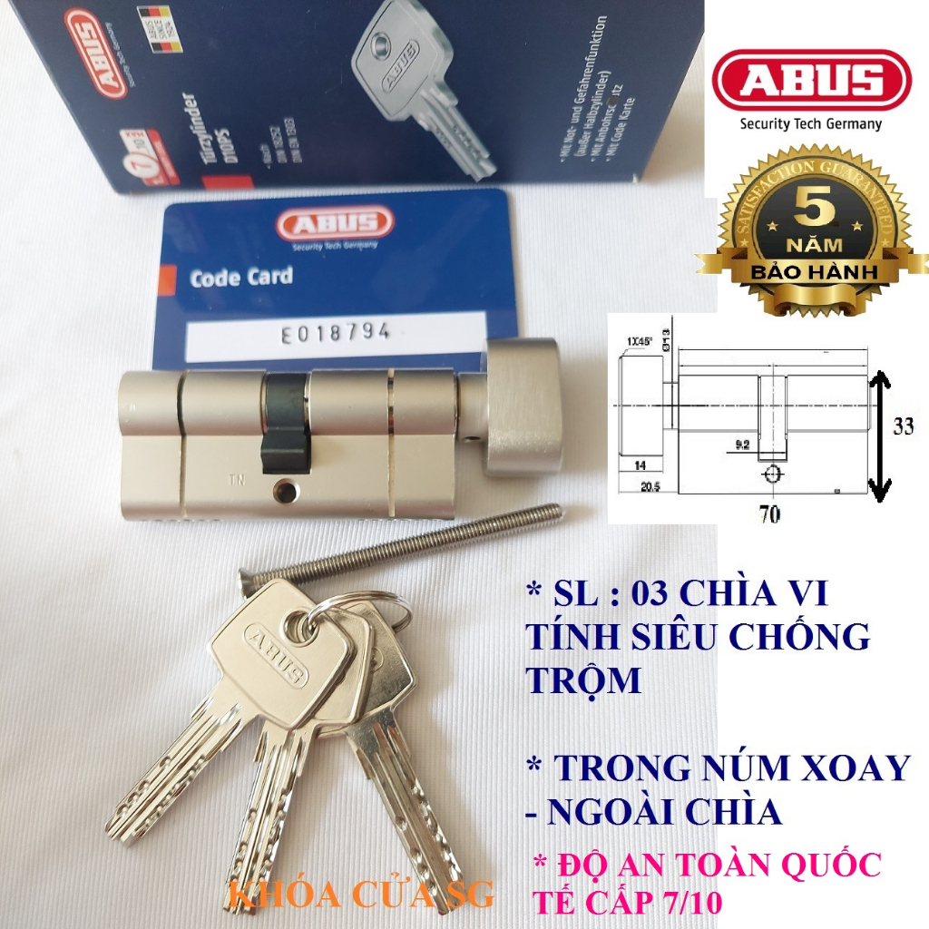 TIM KHÓA ABUS / RUỘT KHÓA ABUS D10PS VẶN CHÌA TRẮNG CAO CẤP - SIÊU CHỐNG TRỘM - BH 5 NĂM