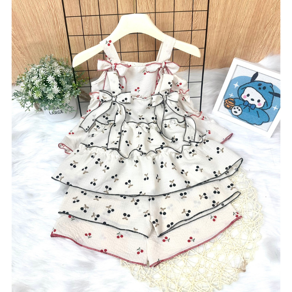 Bộ bé gái mùa hè, Bộ 2 dây hoa nhí thắt nơ dễ thương cho bé gái, Set bộ hai dây đi học bé gái Marin Kids M06