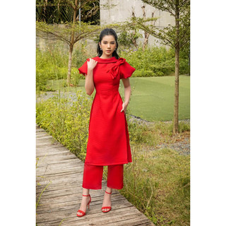  set Áo dài cổ nơ tay phồng