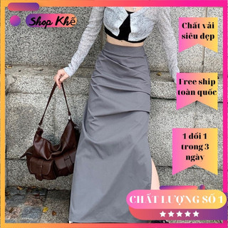 Chân váy chữ A, set 3 món áo thun 2 dây, áo khoác tay dài kèm chân váy dài xẻ tà phong cách vintage