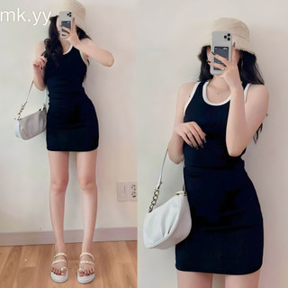 Đầm body nữ dáng ngắn , đầm 3 lỗ sát nách viền màu ôm body dáng ngắn cực xinh , chất thun gân mềm mịn - D016