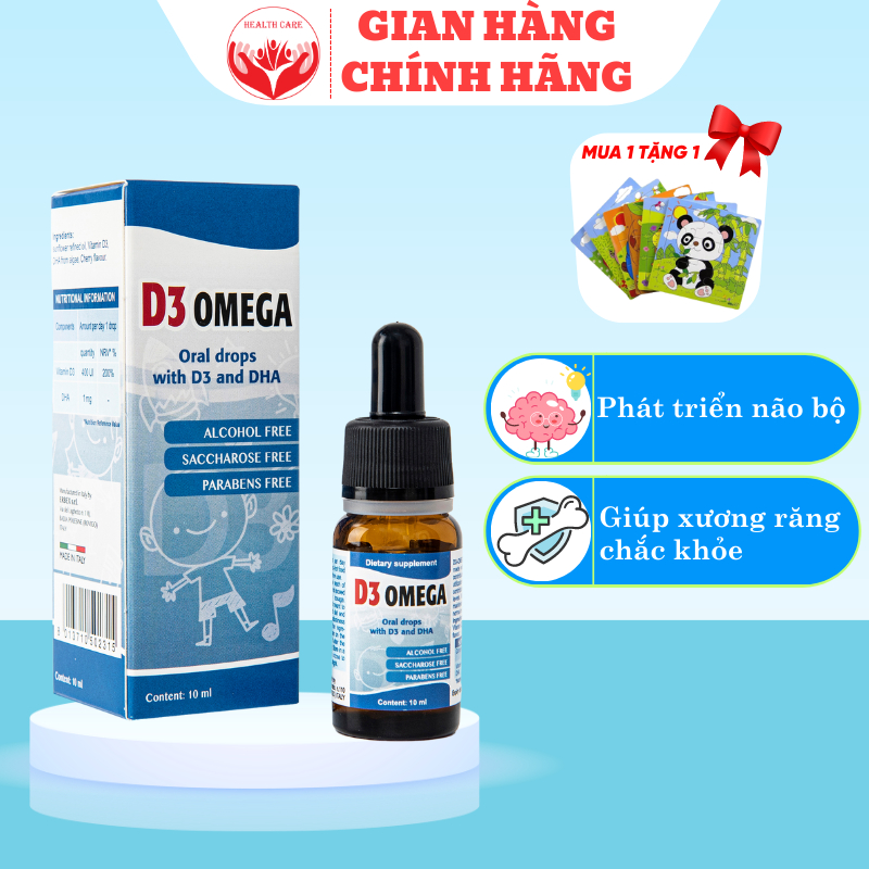 Siro D3 Omega, bổ sung Vitamin D3 và DHA giúp phát triển chiều cao và trí não cho trẻ, lọ 10ml