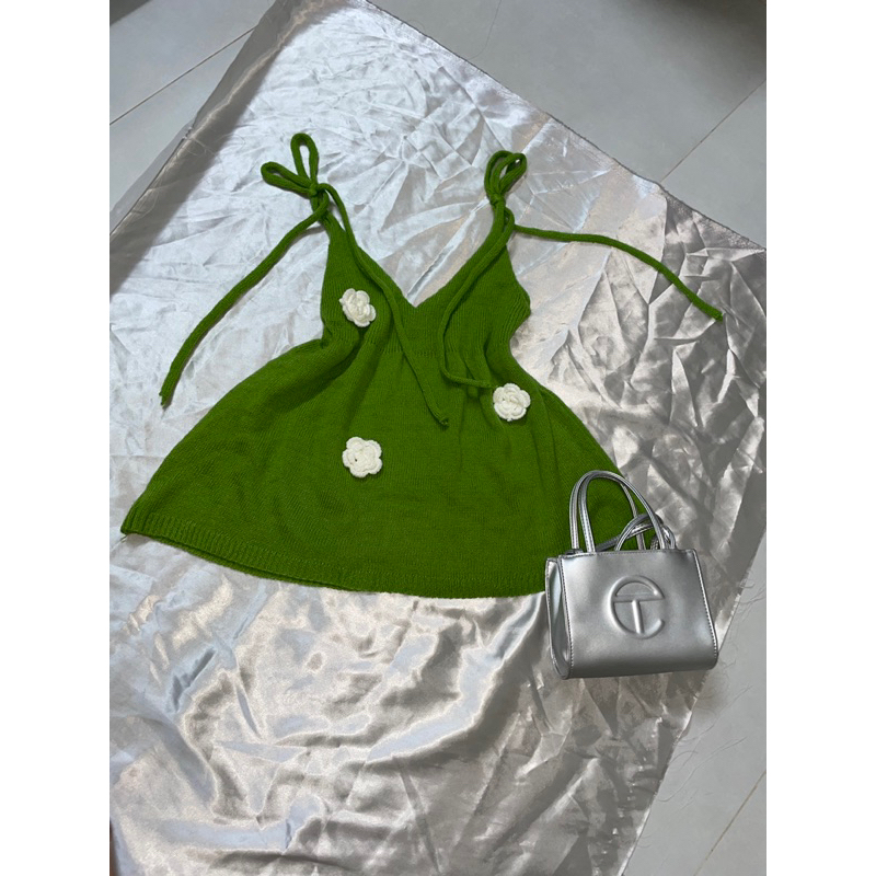 Sẵn áo 2 dây babydoll màu xanh lá siêu xinhhh chuẩn qc hoa may tủ mĩ