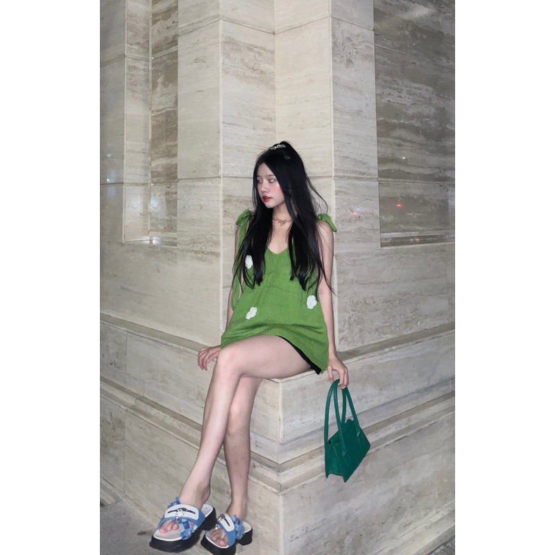 Sẵn áo 2 dây babydoll màu xanh lá siêu xinhhh chuẩn qc hoa may tủ mĩ