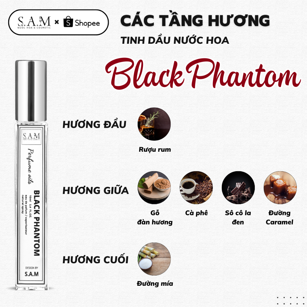 Nước Hoa Nam Black Phantom Chính Hãng S.A.M Perfume Hương Thơm Bí Ẩn Quyến Rũ Và tinh Tế - Chai Xịt 10ml
