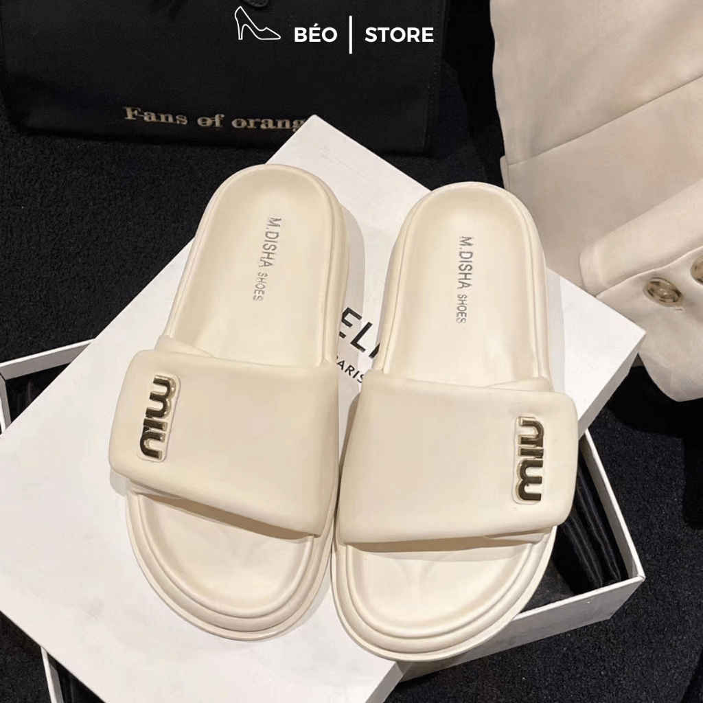 Dép bánh mì quai ngang Miu đế cao 5cm da mềm phong cách Hàn Quốc