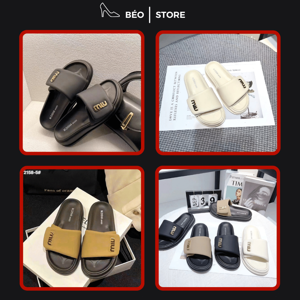 Dép bánh mì quai ngang Miu đế cao 5cm da mềm phong cách Hàn Quốc