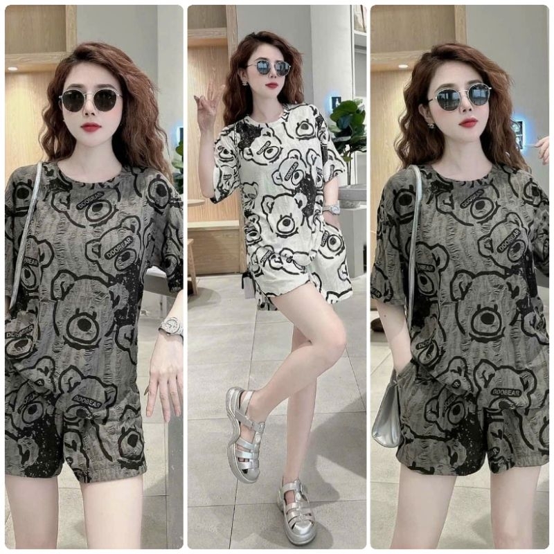 Set Bộ Đùi Thun Lạnh In 3d Họa Tiết Gấu Kute