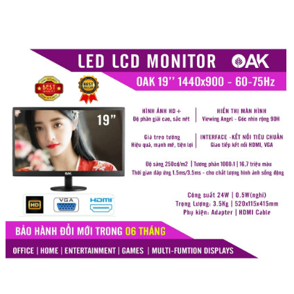 Màn hình máy tính  OAK 20"|19" - Bảo hành chính hãng 12 tháng