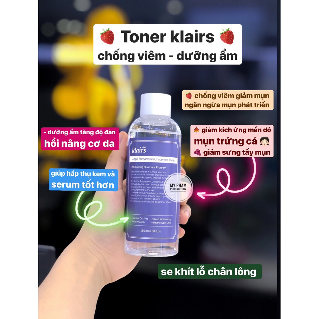 Nước hoa hồng Dưỡng Ẩm Da Không Mùi Klairs Supple Preparation Unscented Toner 180ml