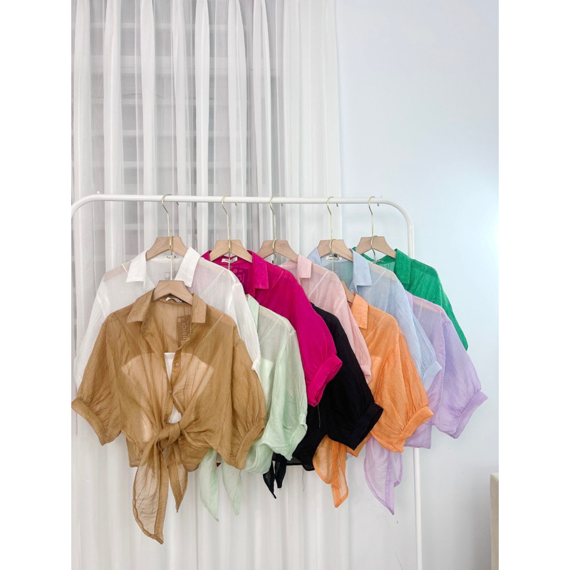 Áo Sơmi Nữ Croptop Đuôi Cá Kèm Áo Trong Phong Cách Hàn Quốc