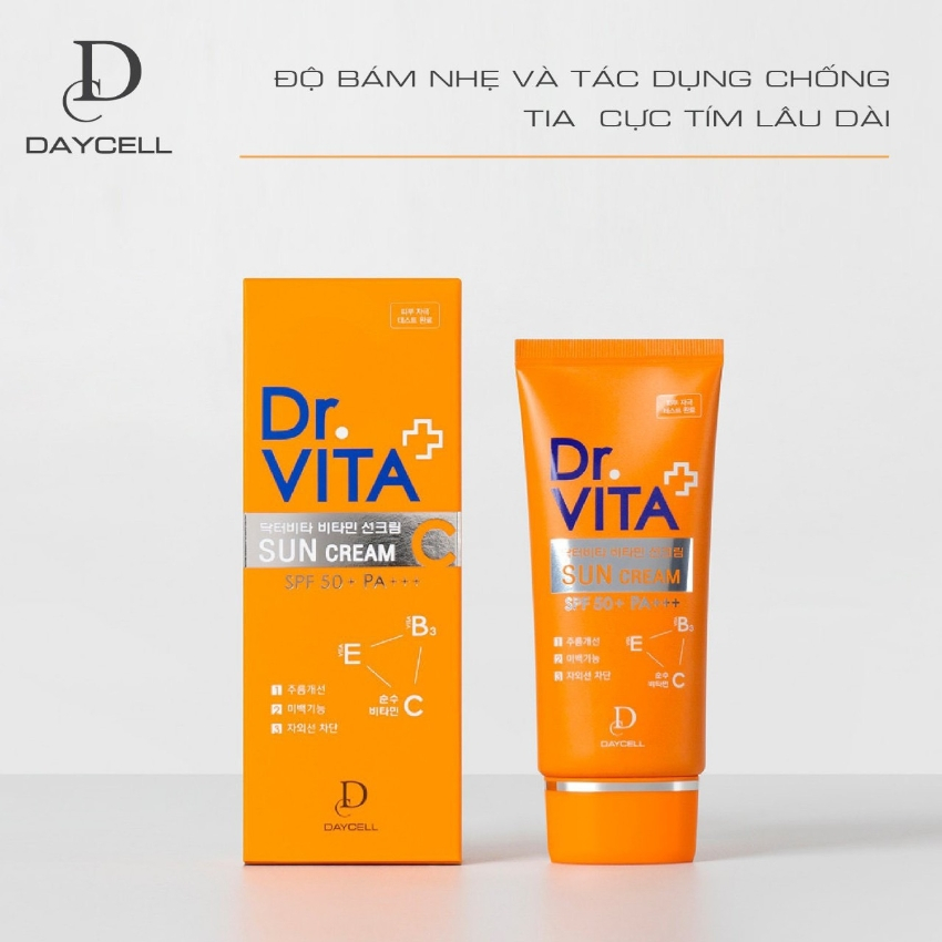 Kem chống nắng trắng da Daycell  DR.VITA Vitamin Sun Cream Spf50 + Pa + + + 50g chống tia Uv, bổ sung vitamin C cho da