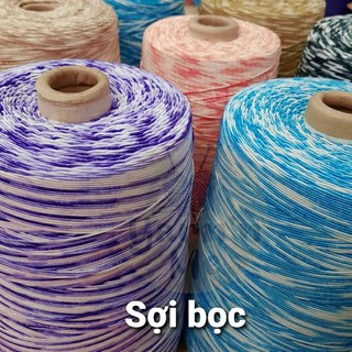 Sợi cotton bọc màu loang dai, bóng, cỡ 1.0mm dùng đan móc túi xách, giày dép, mũ nón