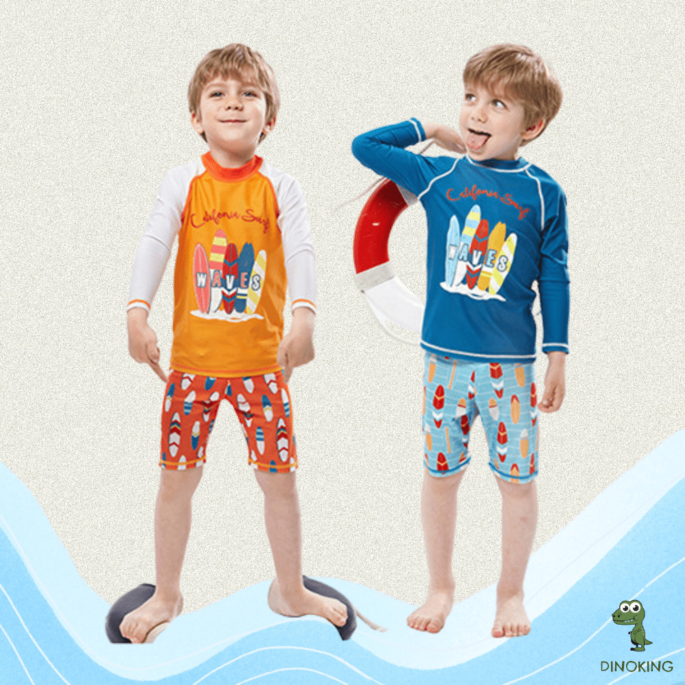 Đồ bơi bé trai DINOKING Bộ bơi cho bé trai tay dài Set quần áo đi tắm biển bể bơi 2 chi tiết trẻ em 2 - 8 tuổi DB39