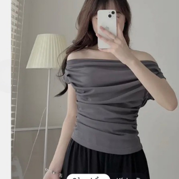 Áo thun trễ vai, xếp ly eo bo chun phàn tay che khuyết điểm Hari GenZ Aotamhanxepli215- P7k3