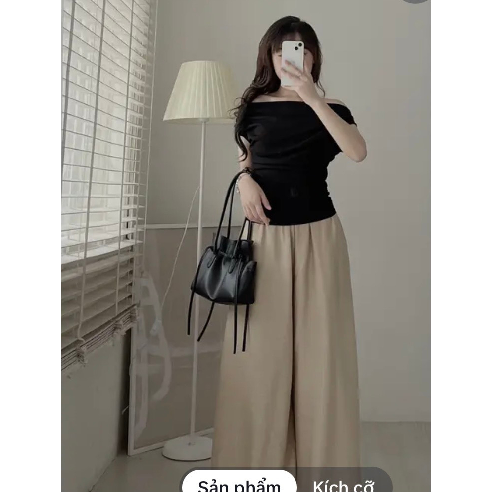 Áo thun trễ vai, xếp ly eo bo chun phàn tay che khuyết điểm Hari GenZ Aotamhanxepli215- P7k3