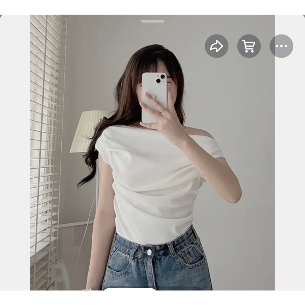 Áo thun trễ vai, xếp ly eo bo chun phàn tay che khuyết điểm Hari GenZ Aotamhanxepli215- P7k3