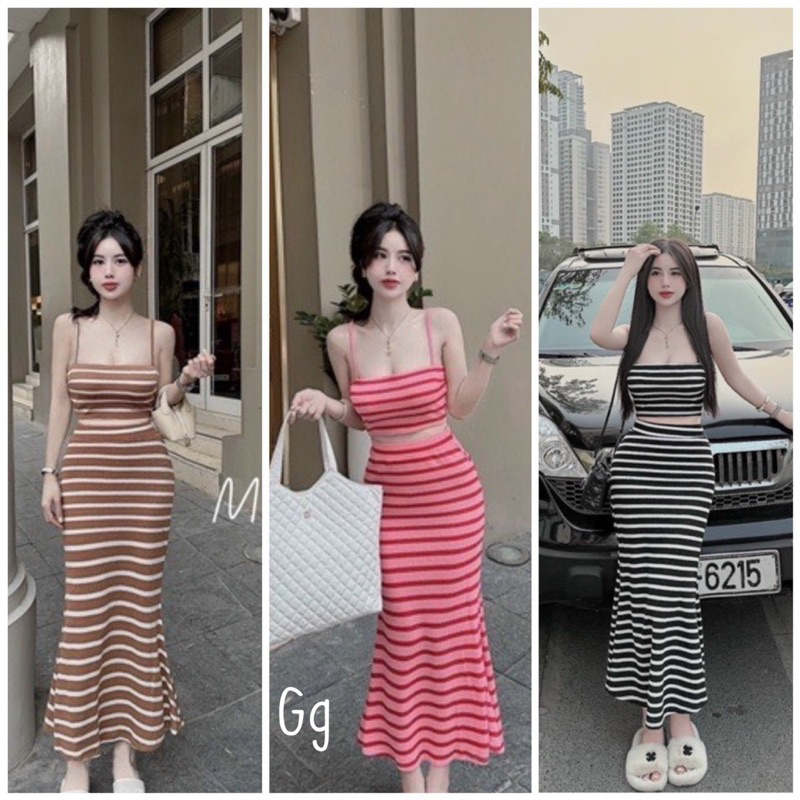 Đầm body thun gân sọc 2 dây TRIPBLE T DRESS - Free size dưới 54kg -MS97HD