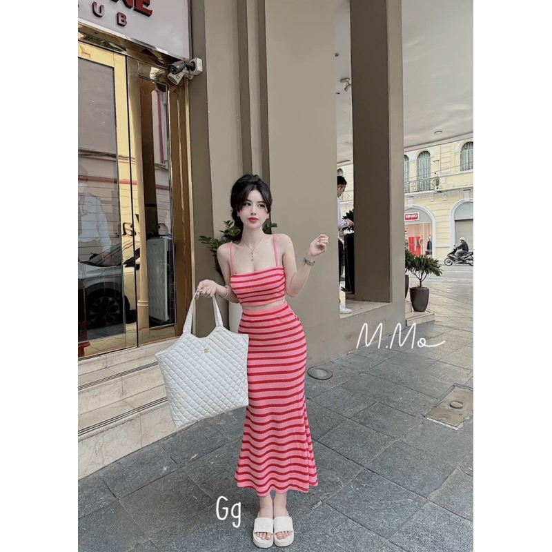 Đầm body thun gân sọc 2 dây TRIPBLE T DRESS - Free size dưới 54kg -MS97HD
