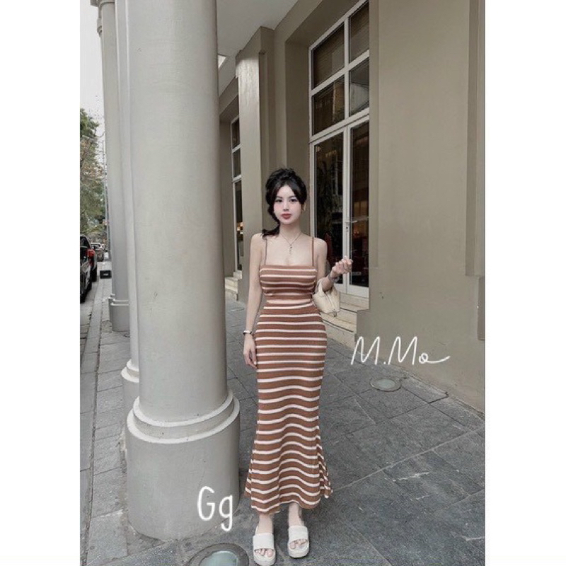 Đầm body thun gân sọc 2 dây TRIPBLE T DRESS - Free size dưới 54kg -MS97HD