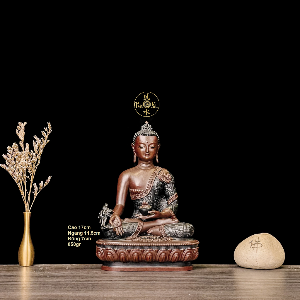 Đức Phật Dược Sư 17cm - Tượng Đồng Đỏ Mật Tông Thờ Cúng Cao Cấp