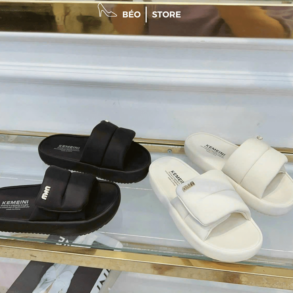 Dép bánh mì quai ngang Miu đế cao 3cm da mềm hottrend 2023