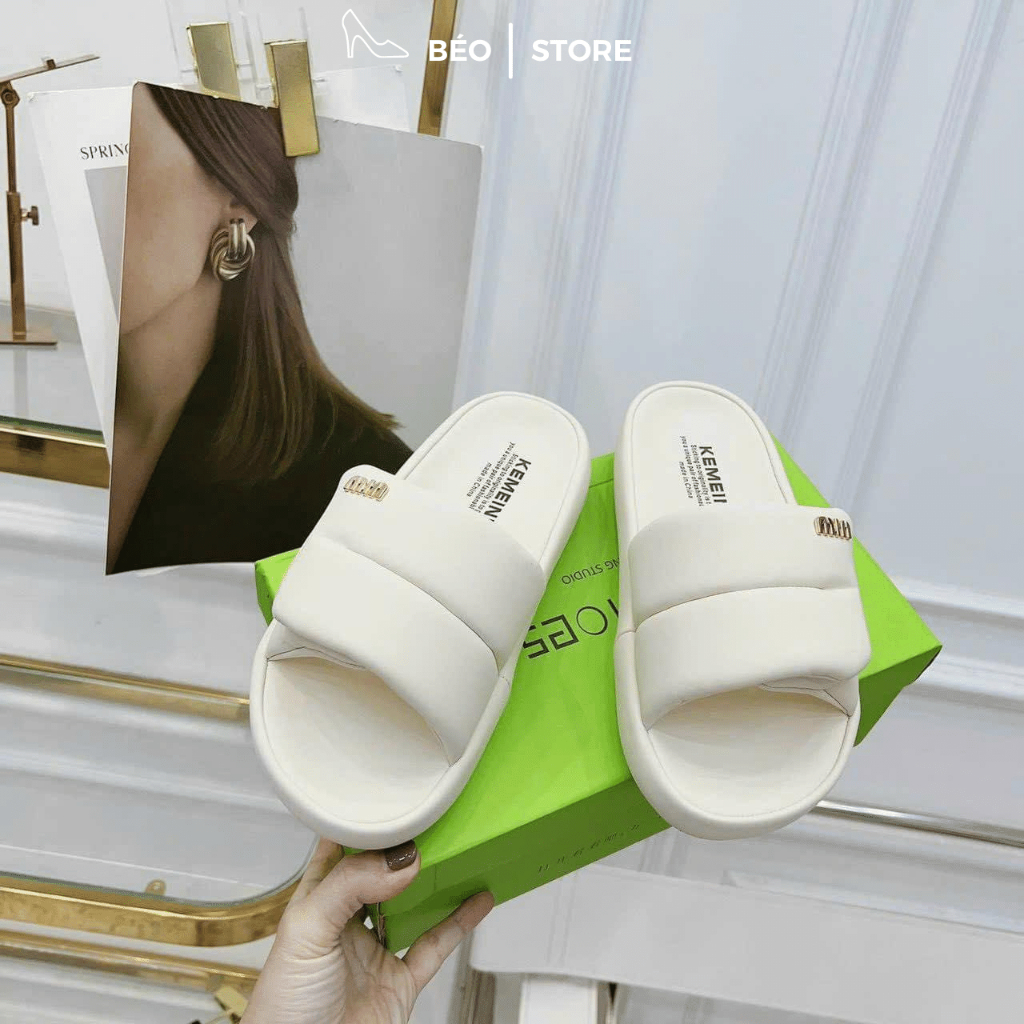 Dép bánh mì quai ngang Miu đế cao 3cm da mềm hottrend 2023