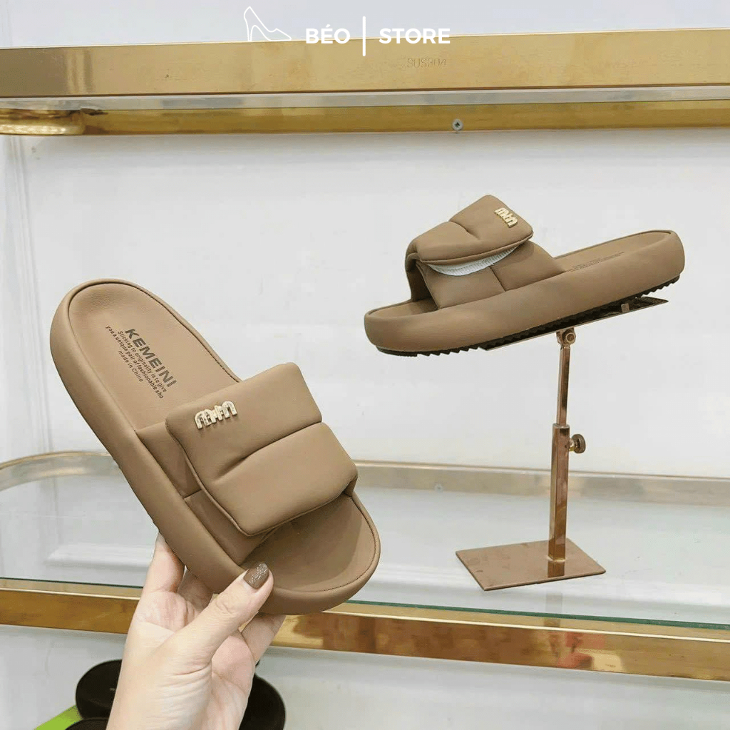 Dép bánh mì quai ngang Miu đế cao 3cm da mềm hottrend 2023