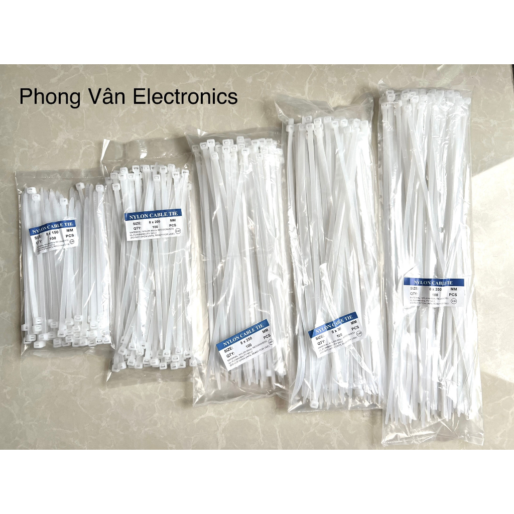 Dây rút nhựa trắng trong loại dày (bịch 70 sợi) KT: 8x150, 8x200, 8x250, 8x300, 8x350, 8x400, 10x500