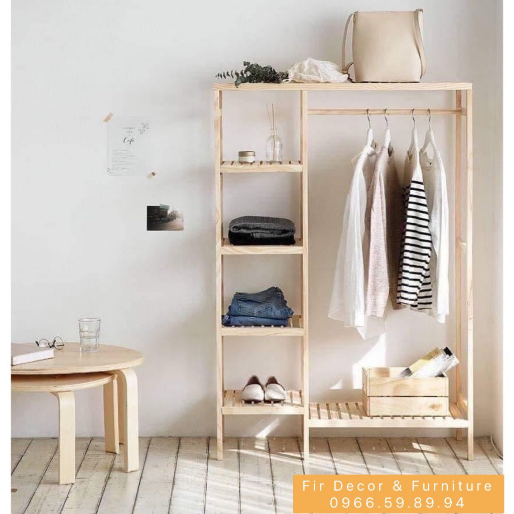 Kệ Treo Quần Áo Gỗ Cao Cấp Double Hanger - Màu Gỗ Tự Nhiên