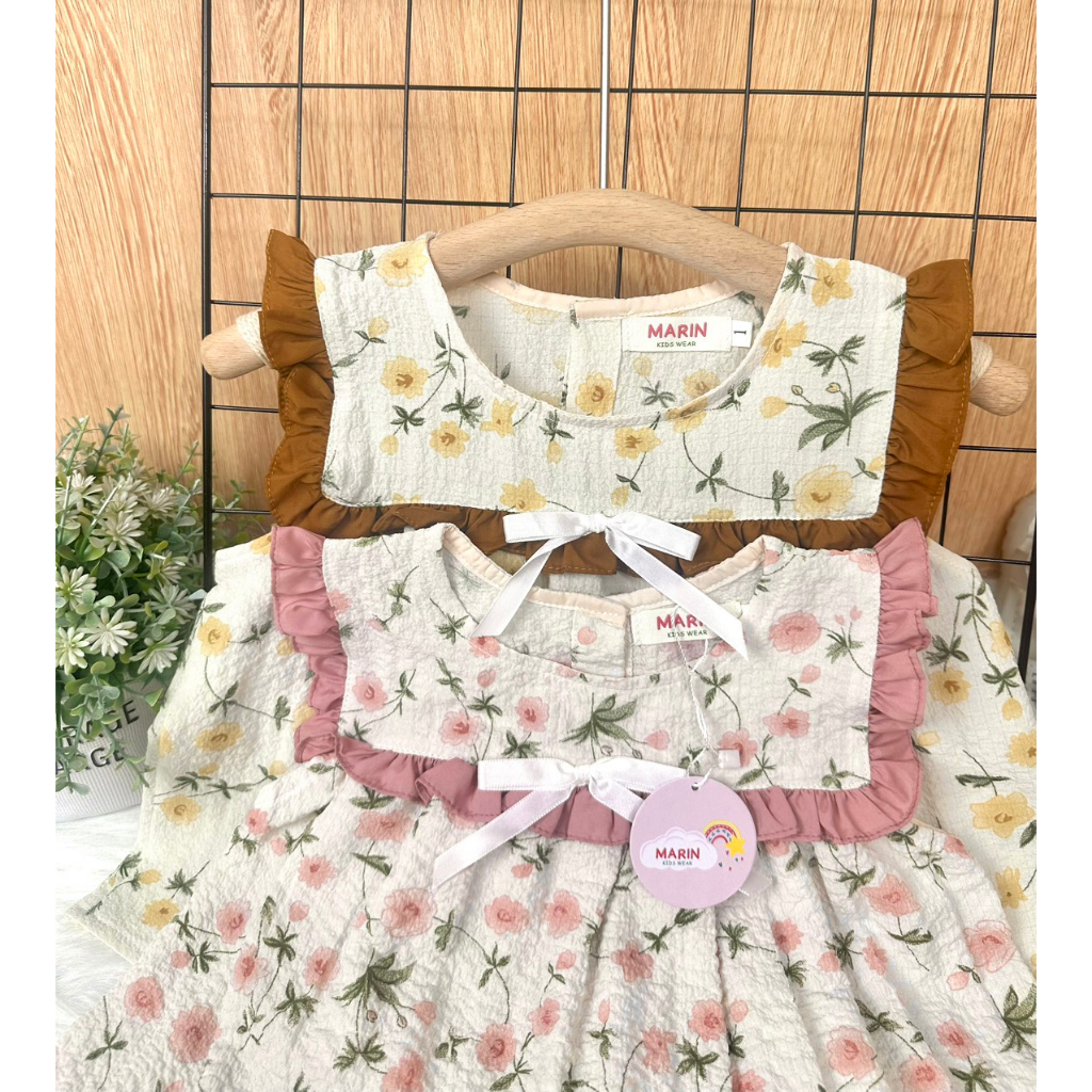 Bộ bé gái mùa hè, Set bộ sát nách phối bèo cổ dễ thương cho bé, Bộ đi học cho bé gái Marin Kids M09