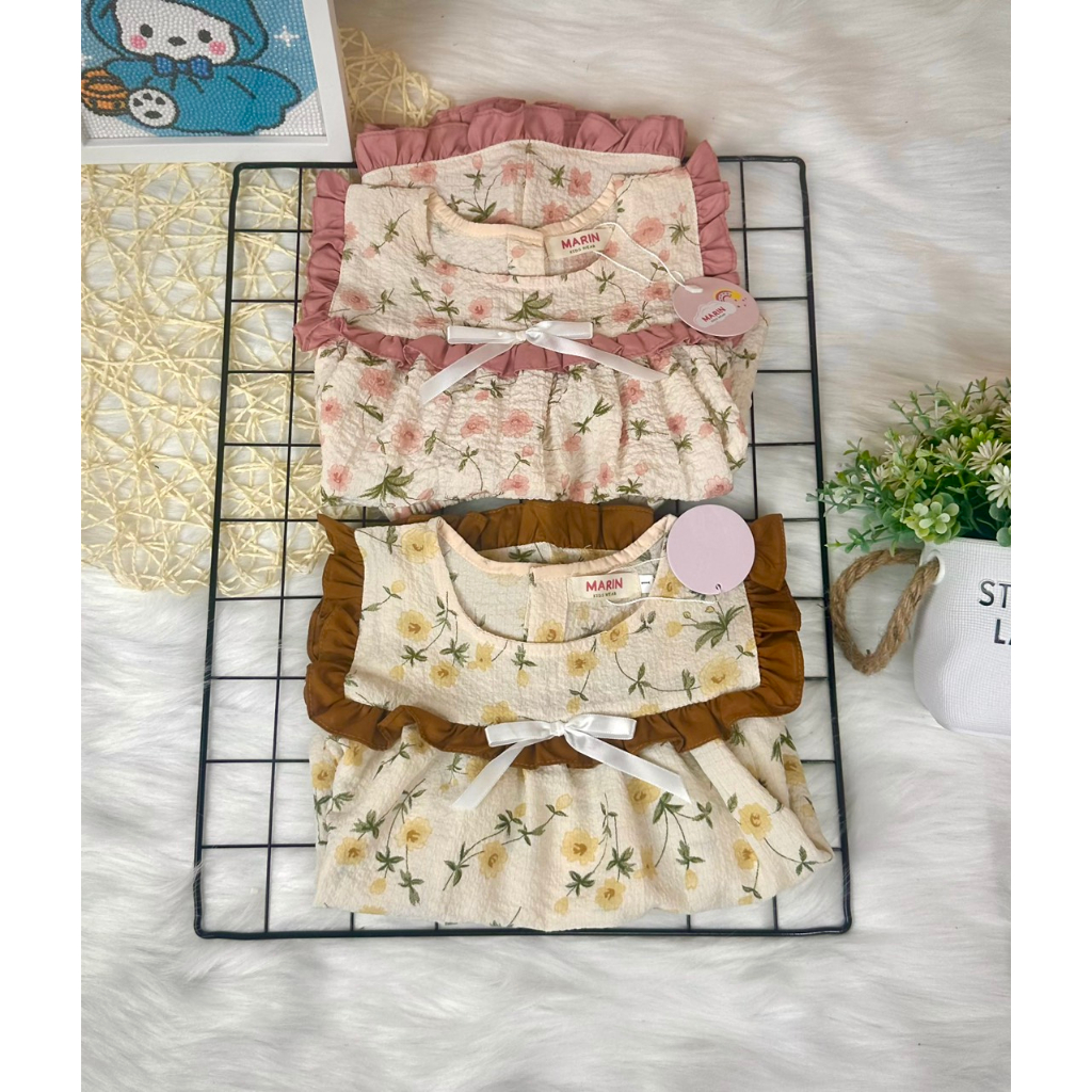 Bộ bé gái mùa hè, Set bộ sát nách phối bèo cổ dễ thương cho bé, Bộ đi học cho bé gái Marin Kids M09