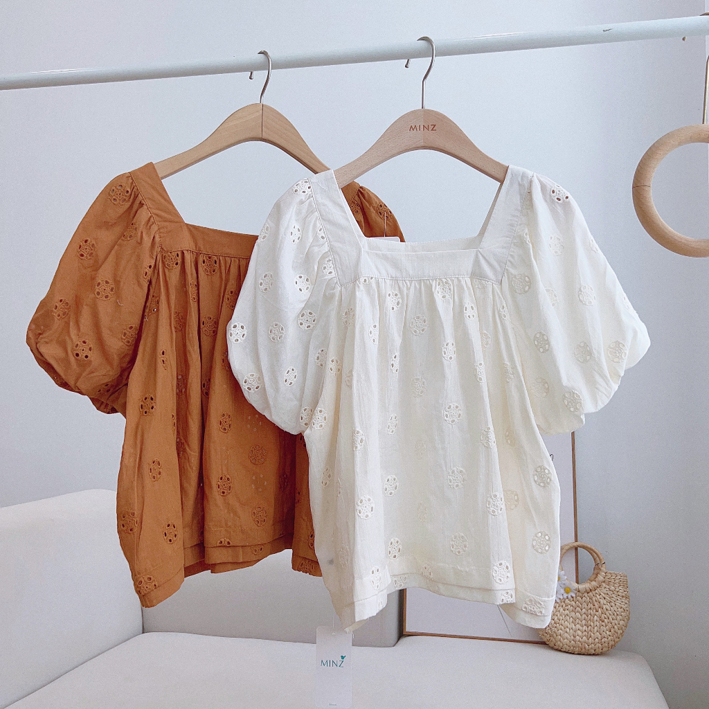 Áo Thô Cổ Vuông MINZ STORE Mã 1328, Thiết Kế Tay Bồng