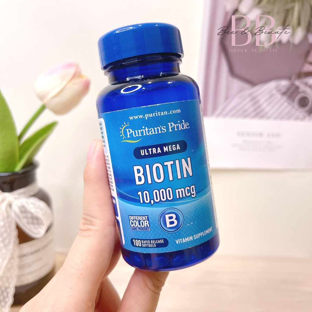 Viên uống biotin Puri tan Pri de Mỹ 100 viên, hàm lượng biotin 10.000mcg, giúp mọc tóc, giảm rụng tóc, đẹp da, móng
