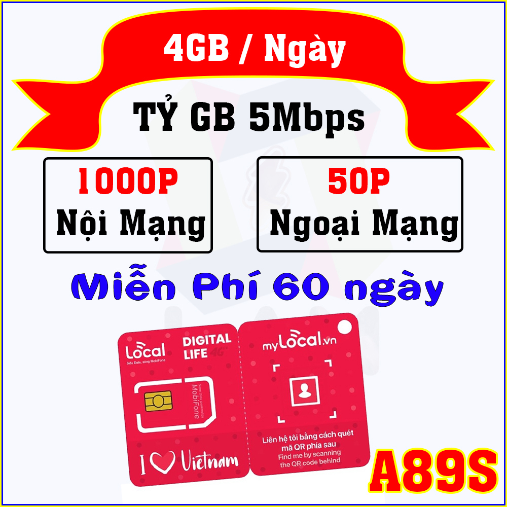 Sim 4G mobifone My Local gói cước A89 A50 4G siêu khủng không giới hạn data 1ty gb (sóng Mobifone)