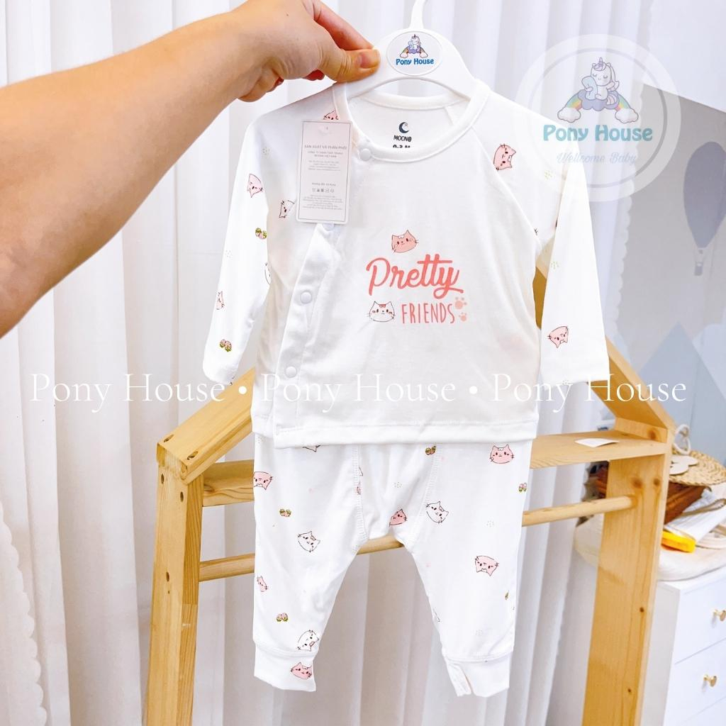 Bộ Sơ Sinh Moon Dài Tay Cài Lệch Chất Petit Siêu Mềm Mại Cho Bé Sơ Sinh 0-3M đến 3-6M
