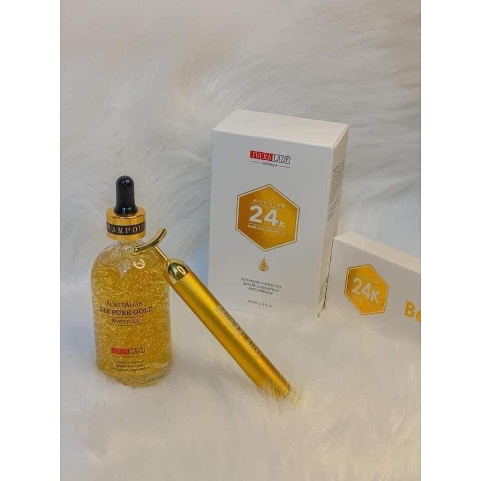 Serum Tinh Chất Vàng 24k Pure Gold Ampoule Thera Lady 100ml Tặng Kèm Thanh Lăn