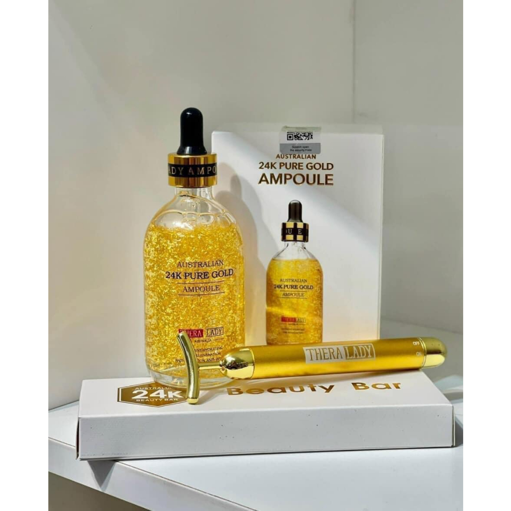 Serum Tinh Chất Vàng 24k Pure Gold Ampoule Thera Lady 100ml Tặng Kèm Thanh Lăn
